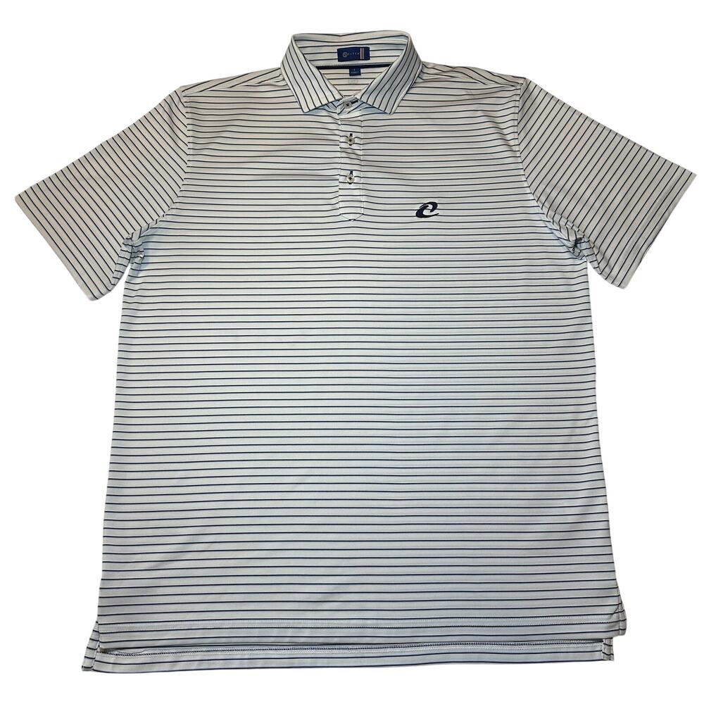 Stitch Polo Shirt Mens Size Large Blue White Striped Golf Performance Logo
